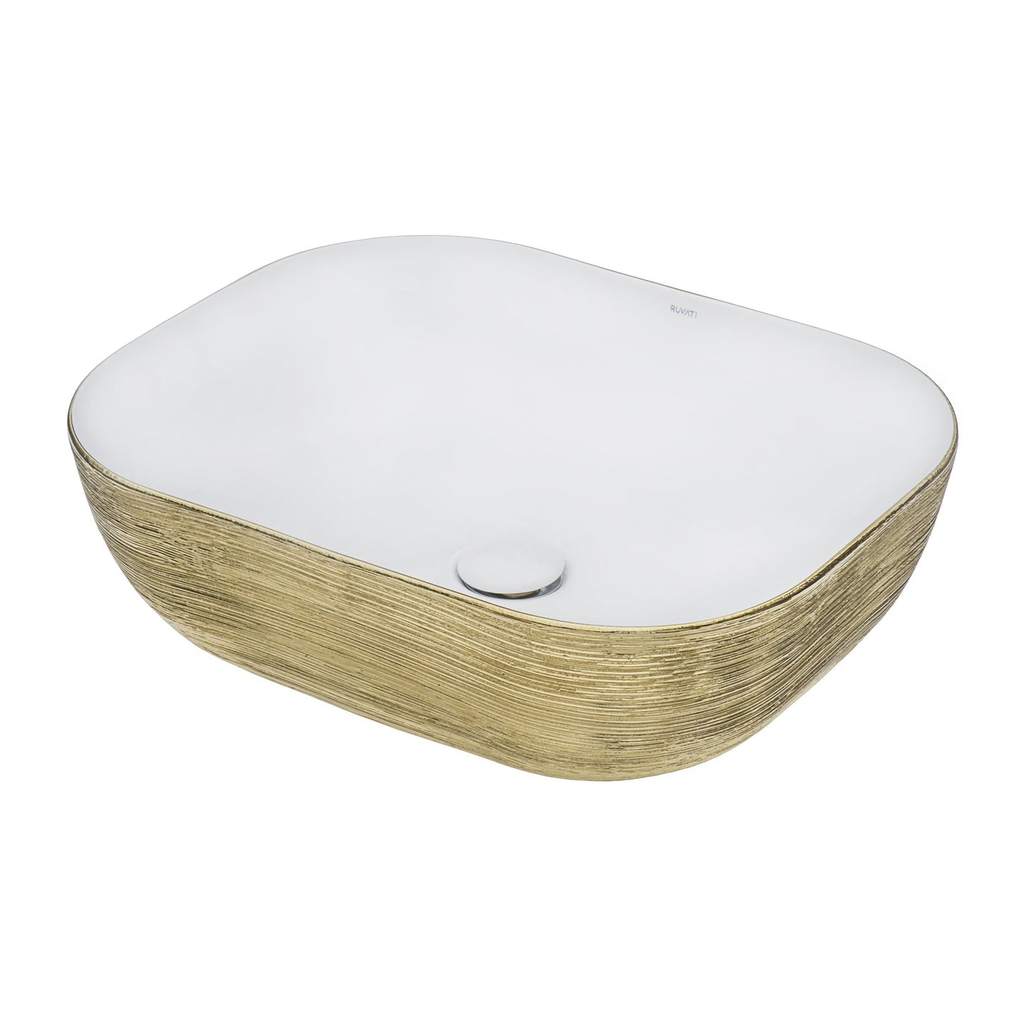 Ruvati Pietra 20" x 16" White Porcelain Ceramic Bathroom Vessel Sink With Gold Decorative Art Above Vanity Counter White Ceramic