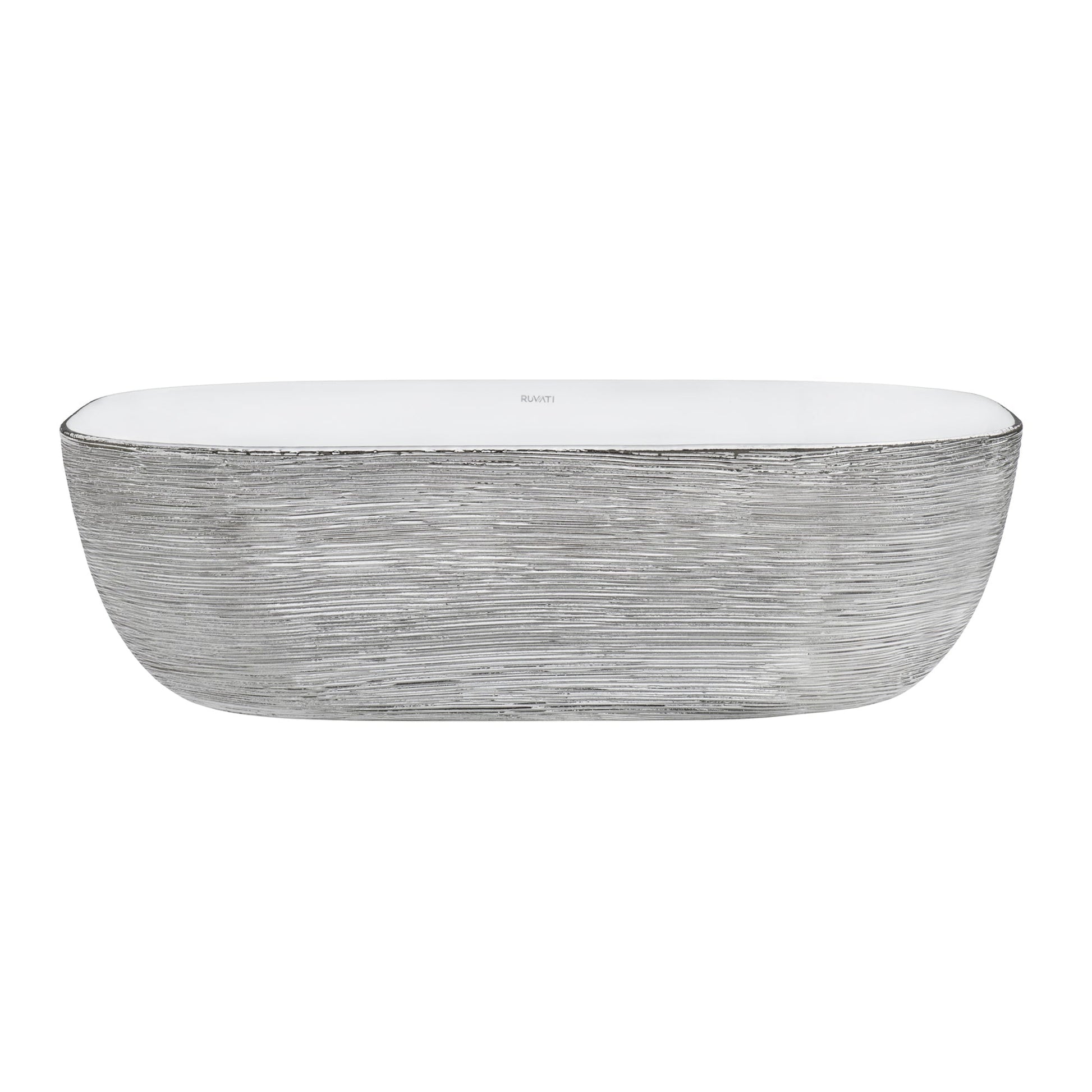 Ruvati Pietra 20" x 16" White Porcelain Ceramic Bathroom Vessel Sink With Silver Decorative Art Above Vanity Counter White Ceramic