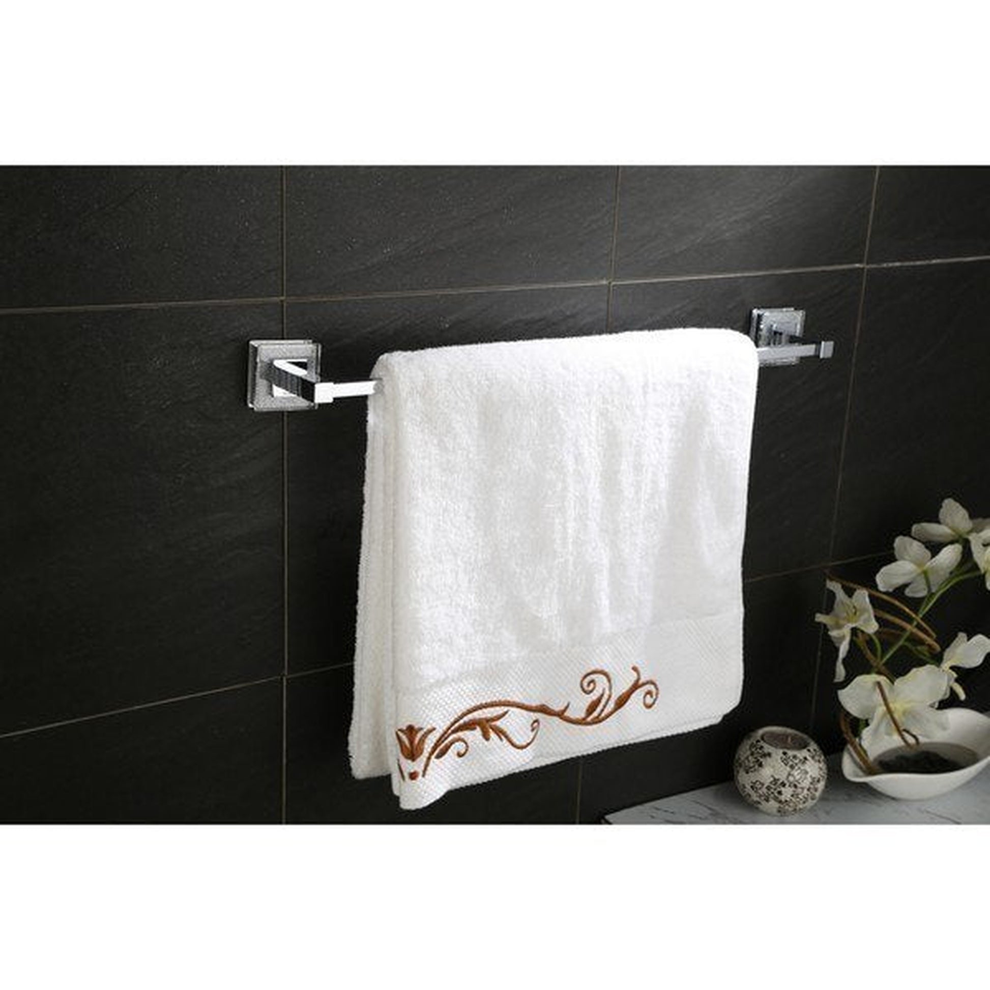 Ruvati Valencia 24" Crystal and Chrome Towel Bar Bathroom Accessory
