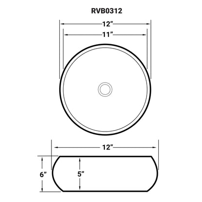 Ruvati Vista 12” x 12” Round White Circular Above Counter Porcelain Ceramic Bathroom Vessel Sink