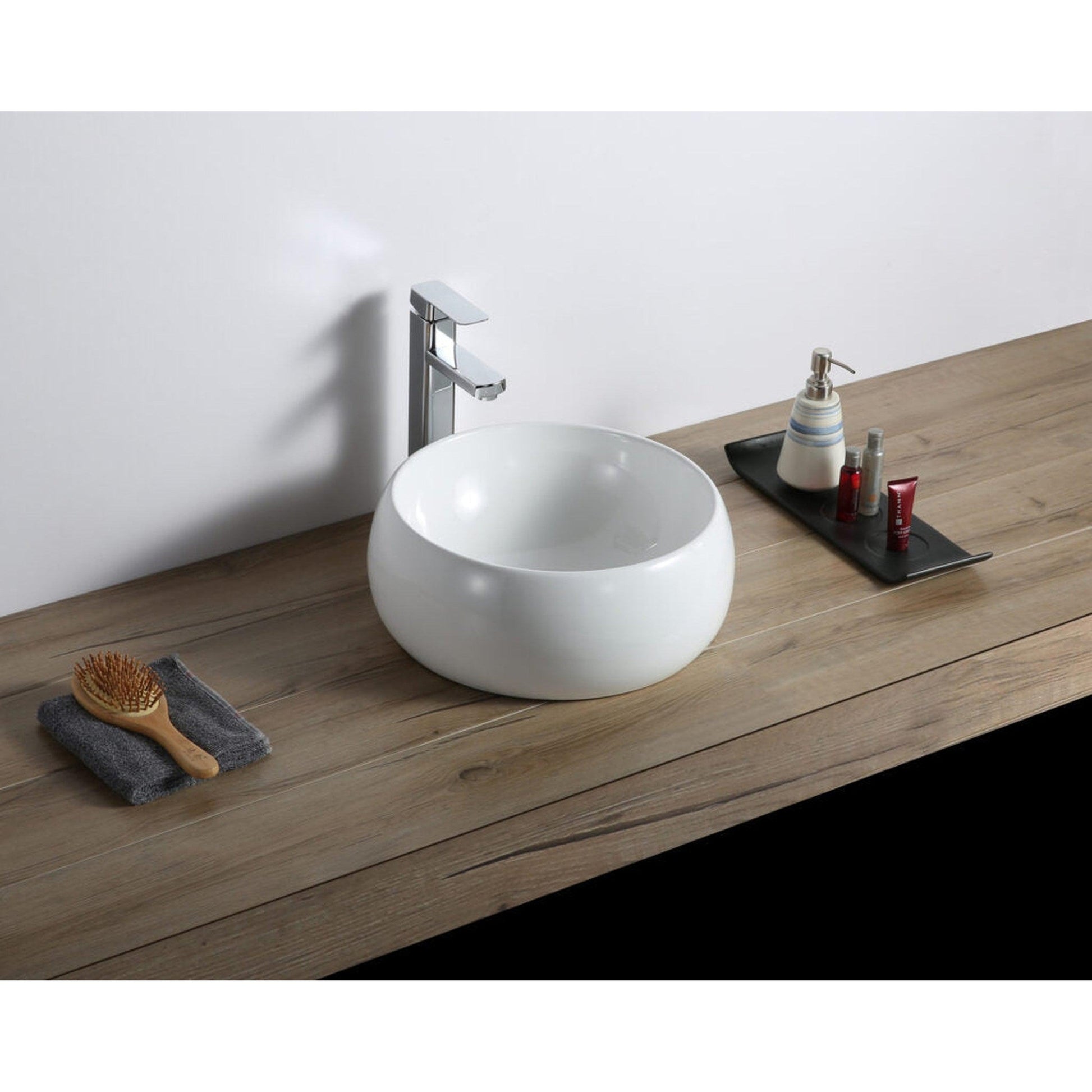 Ruvati Vista 16” x 16” Round White Circular Above Counter Porcelain Ceramic Bathroom Vessel Sink