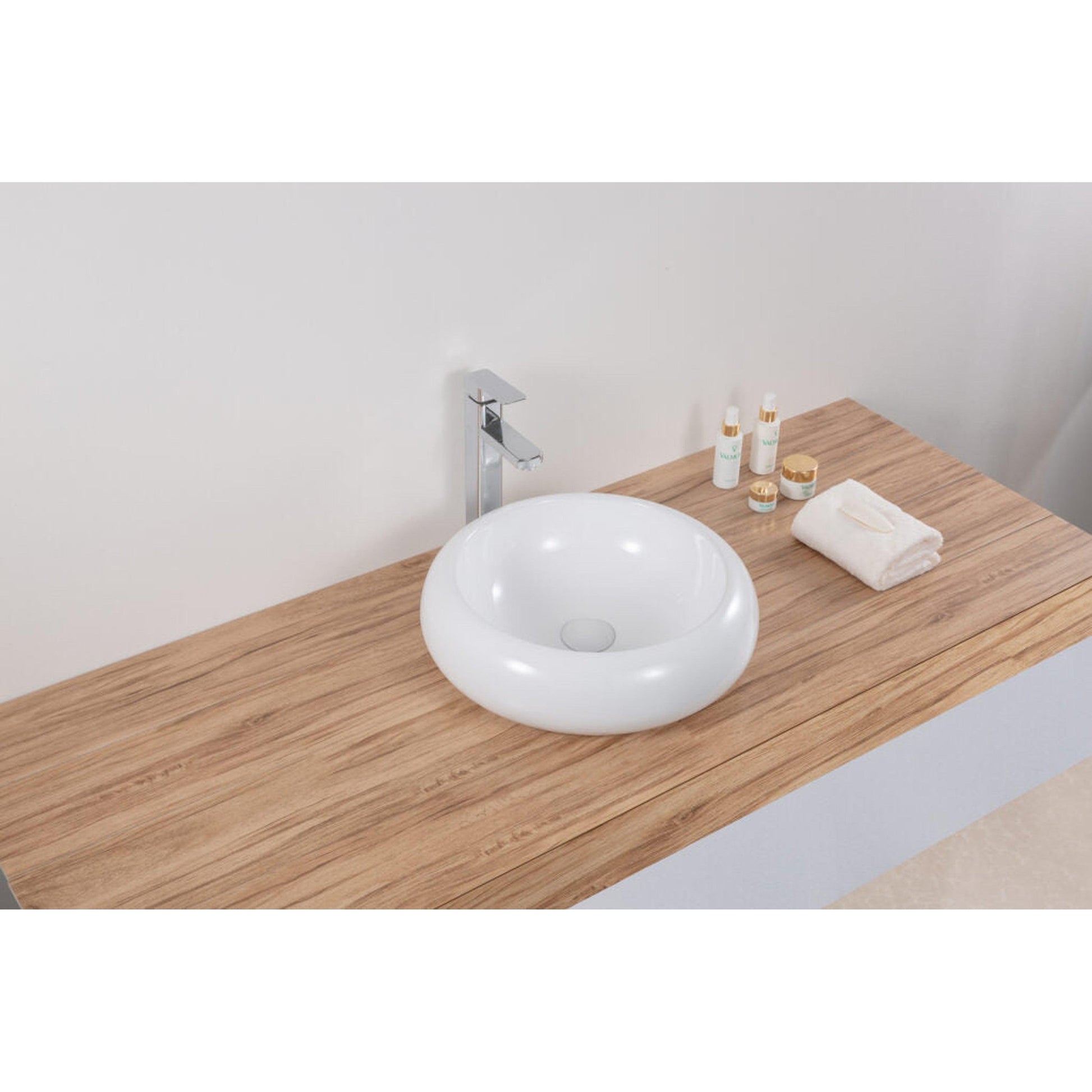 Ruvati Vista 18” x 18” Round White Circular Above Counter Porcelain Ceramic Bathroom Vessel Sink