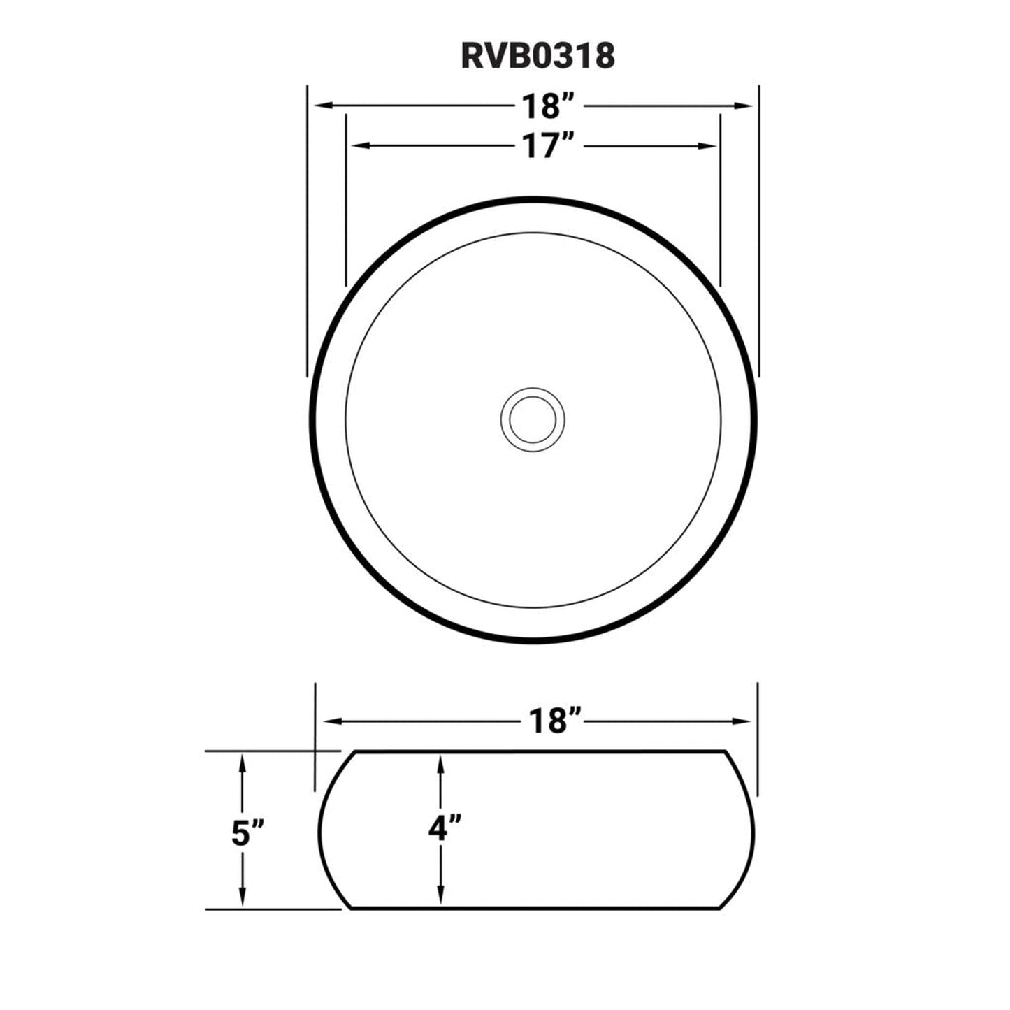 Ruvati Vista 18” x 18” Round White Circular Above Counter Porcelain Ceramic Bathroom Vessel Sink