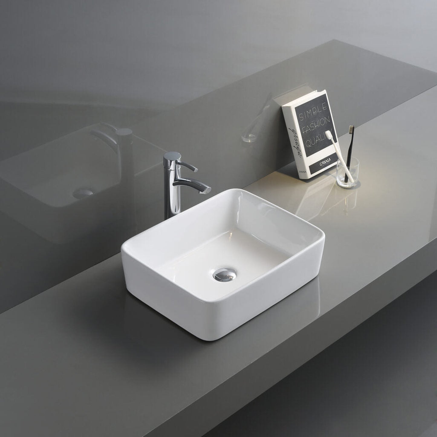 Ruvati Vista 19” x 14” Rectangular White Above Counter Porcelain Ceramic Bathroom Vessel Sink