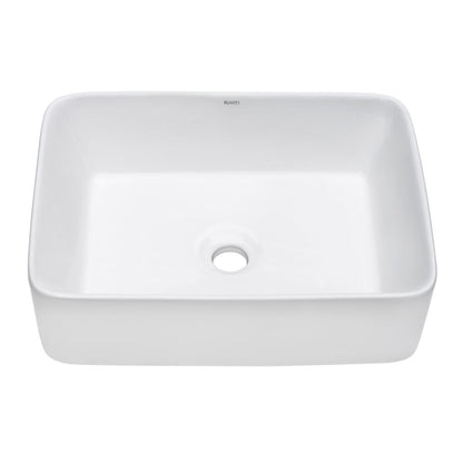 Ruvati Vista 19” x 14” Rectangular White Above Counter Porcelain Ceramic Bathroom Vessel Sink