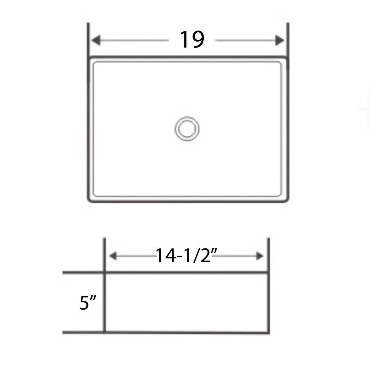 Ruvati Vista 19” x 14” Rectangular White Above Counter Porcelain Ceramic Bathroom Vessel Sink