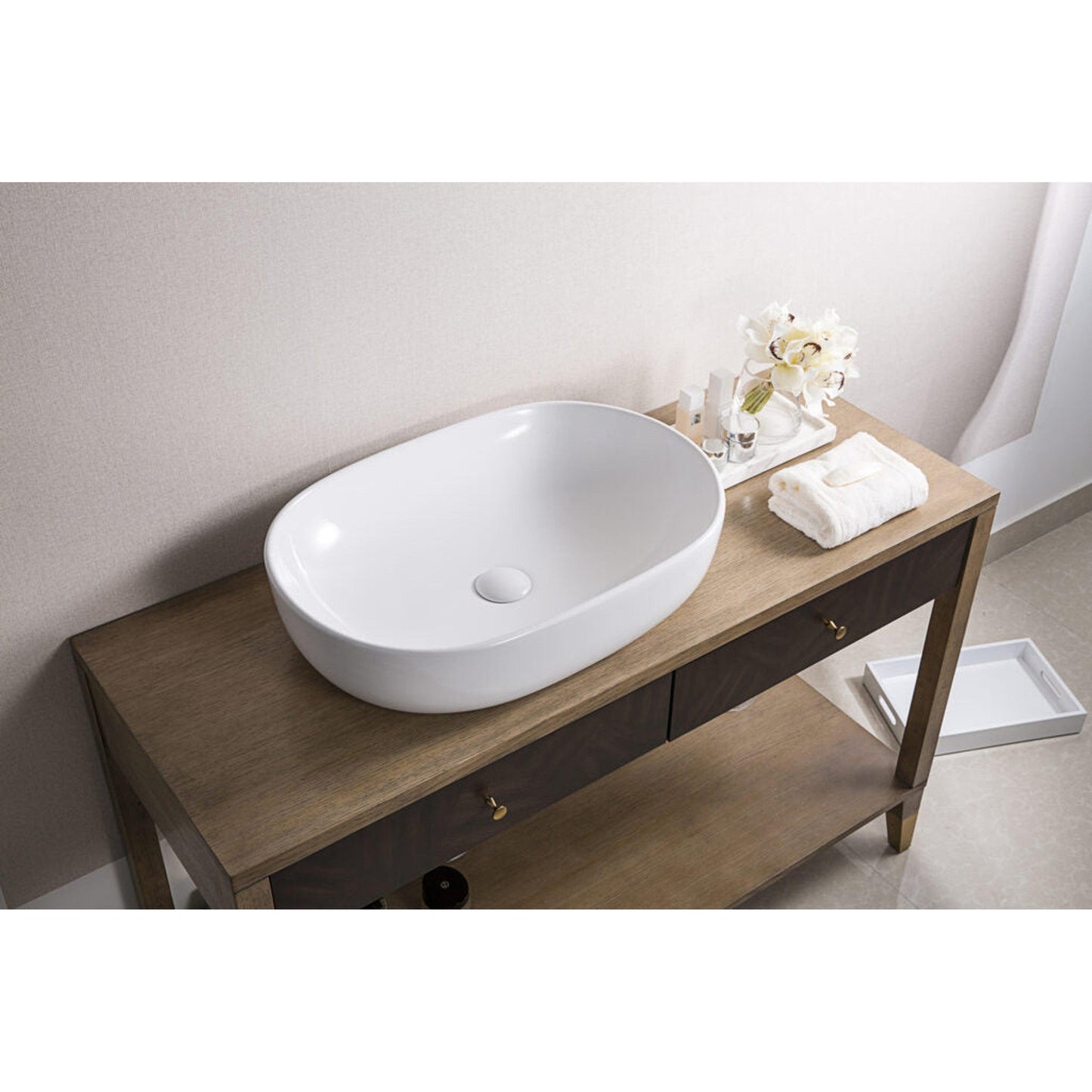 Ruvati Vista 24” x 16” Oval White Above Counter Porcelain Ceramic Bathroom Vessel Sink
