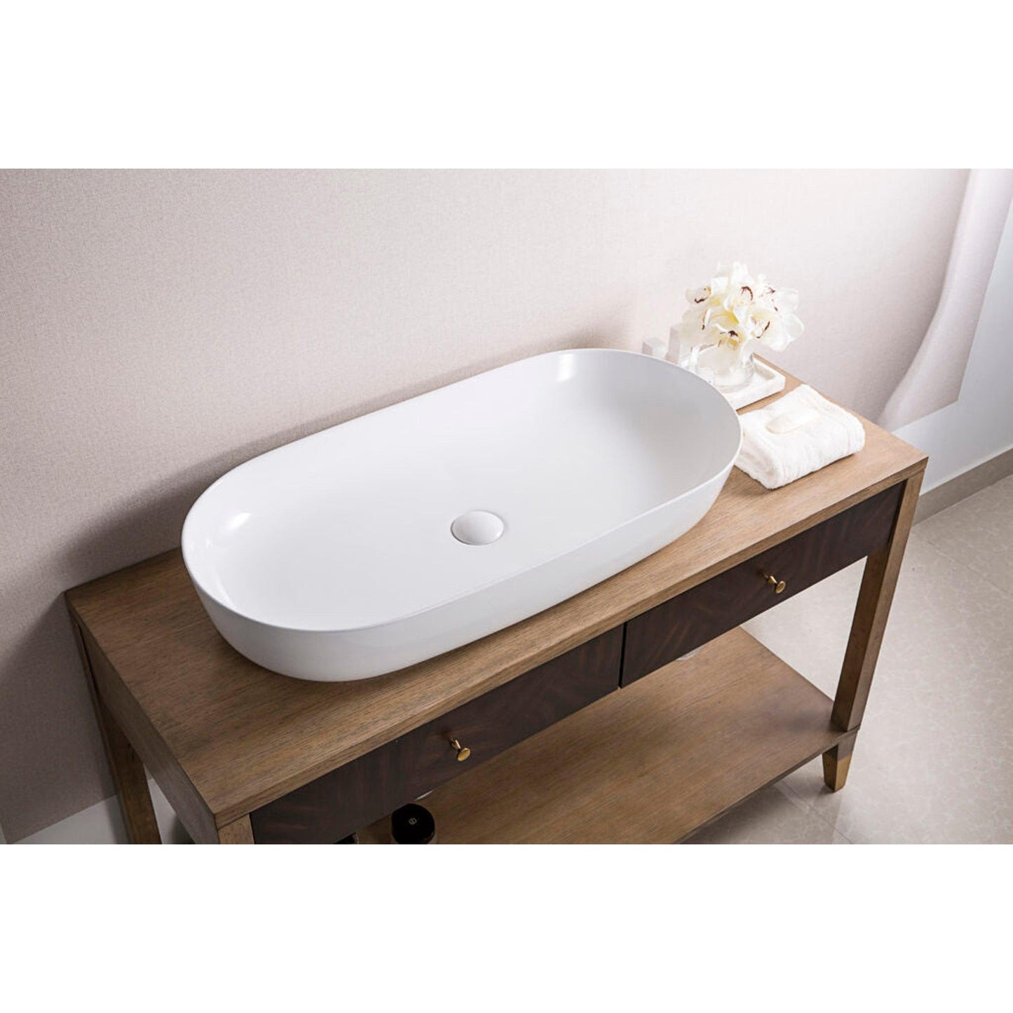 Ruvati Vista 32” x 16” Oval White Above Counter Porcelain Ceramic Bathroom Vessel Sink