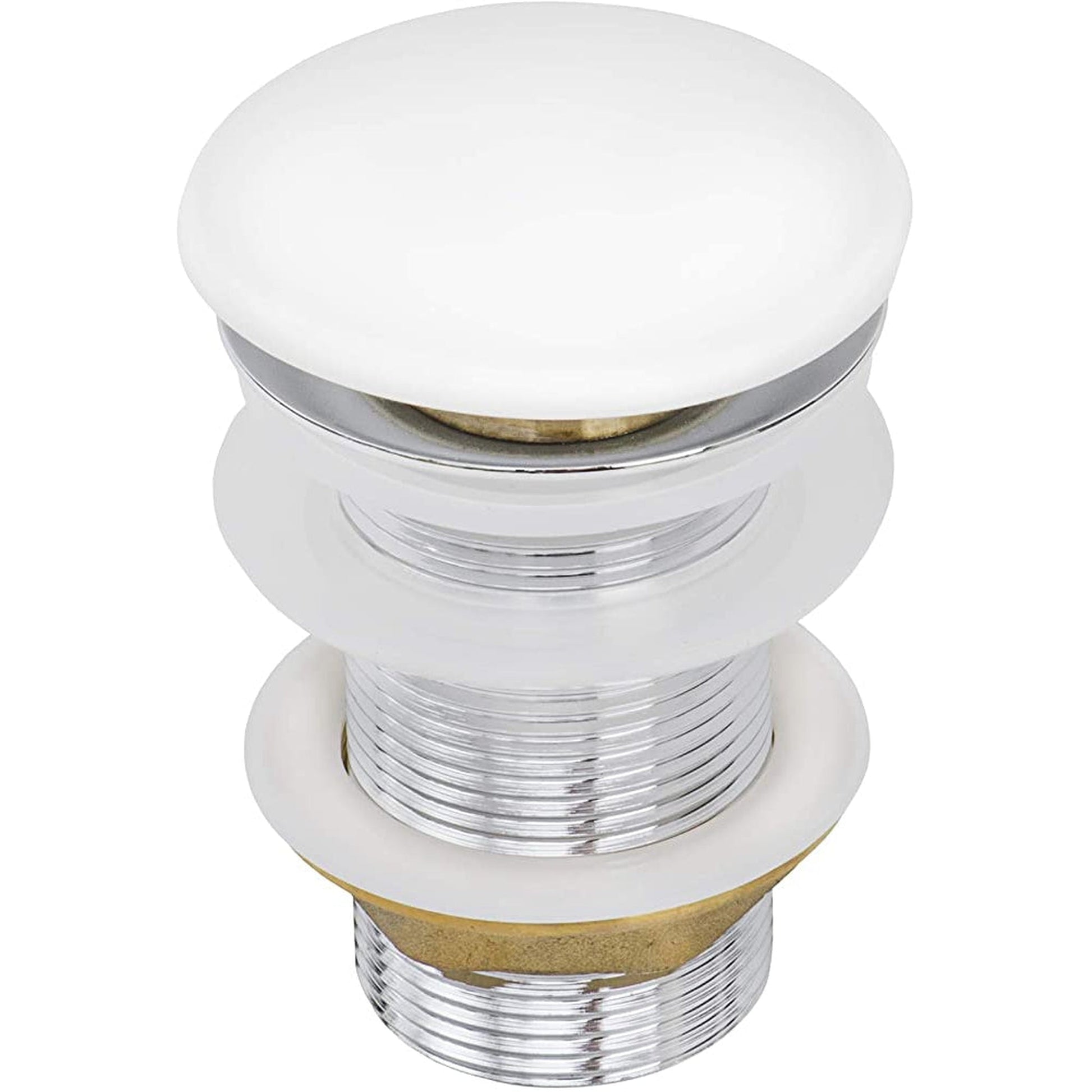 Ruvati White Ceramic Top Push Pop-up Drain for Bathroom Sinks without Overflow