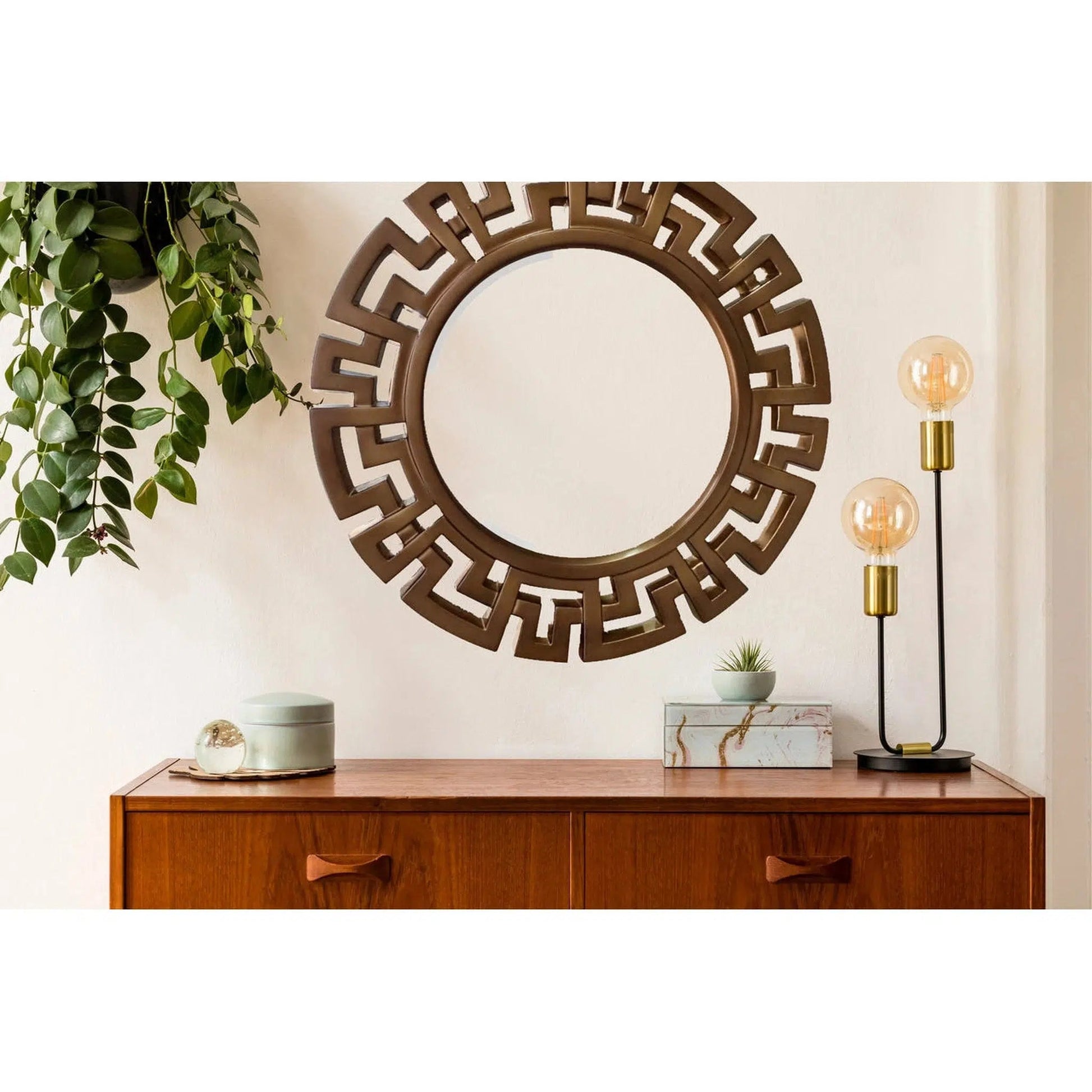 SBC Decor Athena 30" x 30" Wall-Mounted Glass Resin Accent Wall Mirror In Bronze Finish