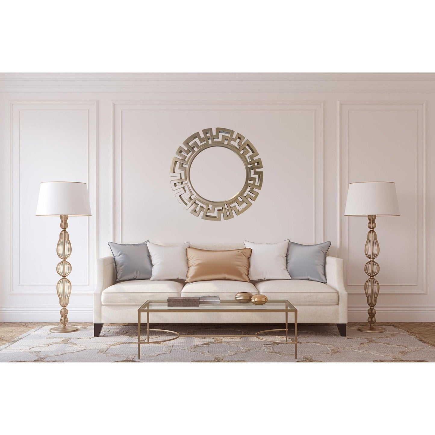 SBC Decor Athena 30" x 30" Wall-Mounted Glass Resin Accent Wall Mirror In Champagne Silver Finish