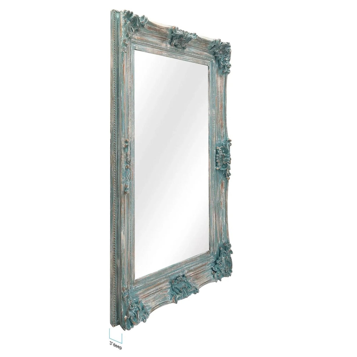 SBC Decor Beaumont 32" x 44" Wall-Mounted Wood Frame Vanity Wall Mirror In Distressed French Blue Finish
