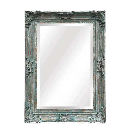 SBC Decor Beaumont 32" x 44" Wall-Mounted Wood Frame Vanity Wall Mirror In Distressed French Blue Finish