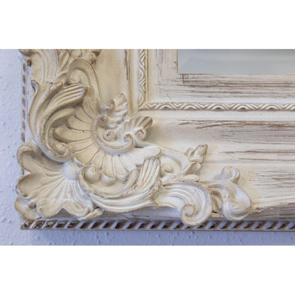 SBC Decor Beaumont 32" x 44" Wall-Mounted Wood Frame Vanity Wall Mirror In Distressed French Ivory Finish