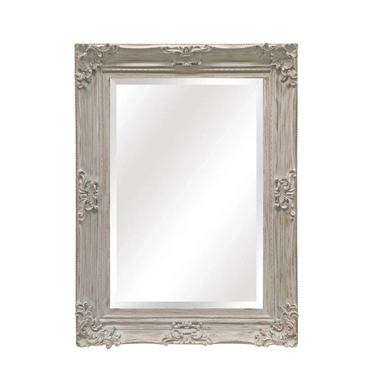SBC Decor Beaumont 32" x 44" Wall-Mounted Wood Frame Vanity Wall Mirror In Distressed French Ivory Finish