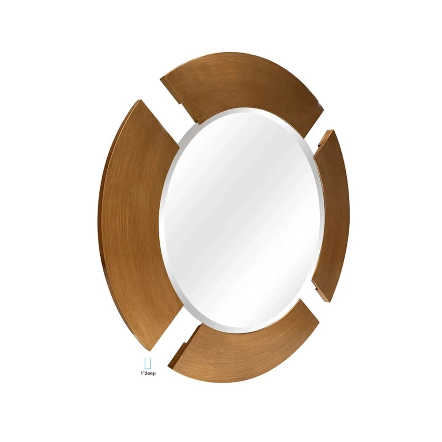 SBC Decor Capri 39" x 44" Wall-Mounted Wood Frame Round Dresser Mirror In Brushed Gold Finish