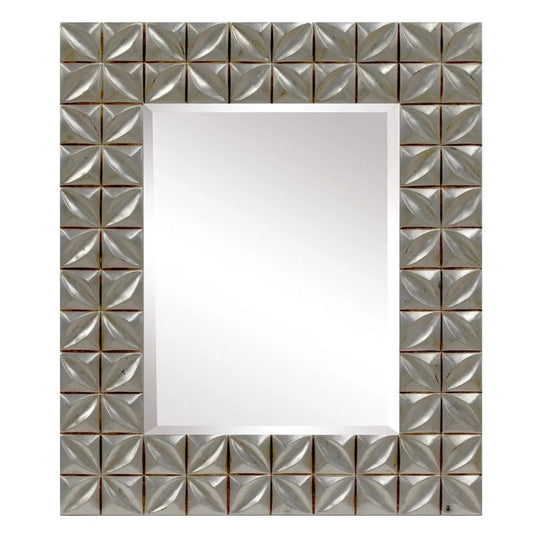 SBC Decor Crystal 35" x 42" Wall-Mounted Resin Frame Accent Wall Mirror In Distressed Silver Finish