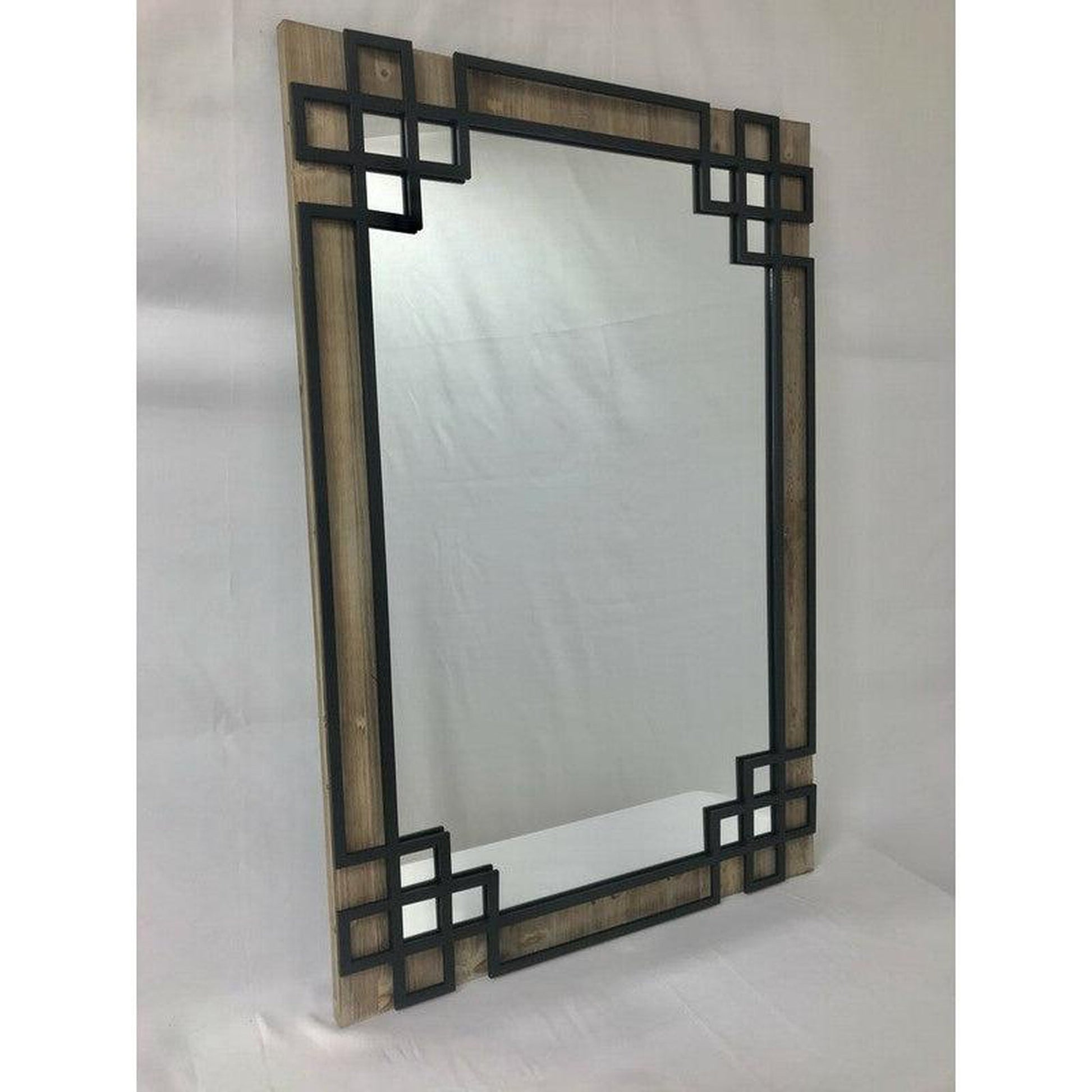 SBC Decor Elegant 28" x 42" Wall-Mounted Wood Frame Dresser Mirror In Rustic with Black Iron Overlay Finish