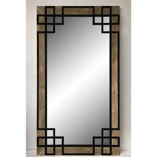SBC Decor Elegant 28" x 42" Wall-Mounted Wood Frame Dresser Mirror In Rustic with Black Iron Overlay Finish