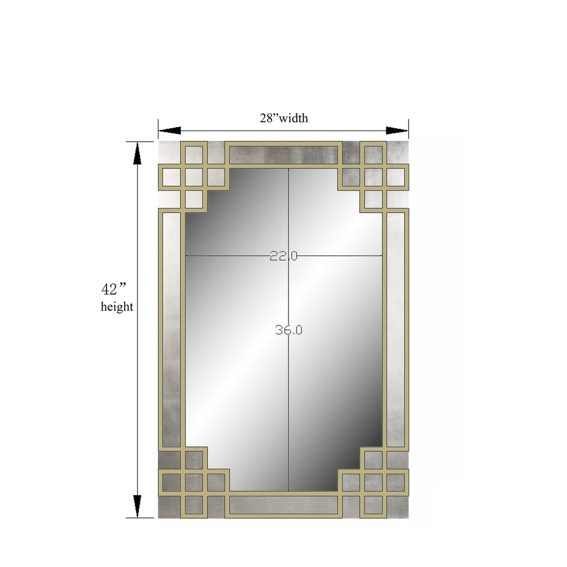 SBC Decor Elegant 28" x 42" Wall-Mounted Wood Frame Dresser Mirror In White with Gold Leaf Iron Overlay Finish