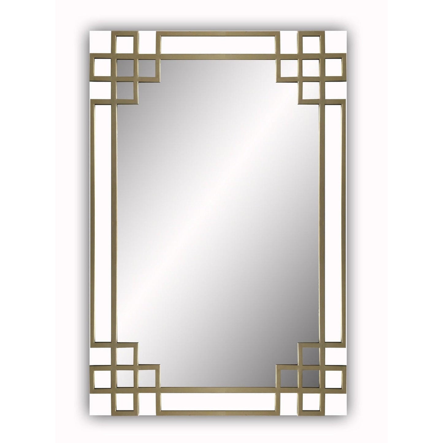 SBC Decor Elegant 28" x 42" Wall-Mounted Wood Frame Dresser Mirror In White with Gold Leaf Iron Overlay Finish