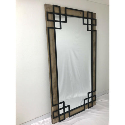 SBC Decor Elegant 46" x 84" Wall-Mounted Wood Frame Leaner Dresser Mirror In Rustic with Black Iron Overlay Finish
