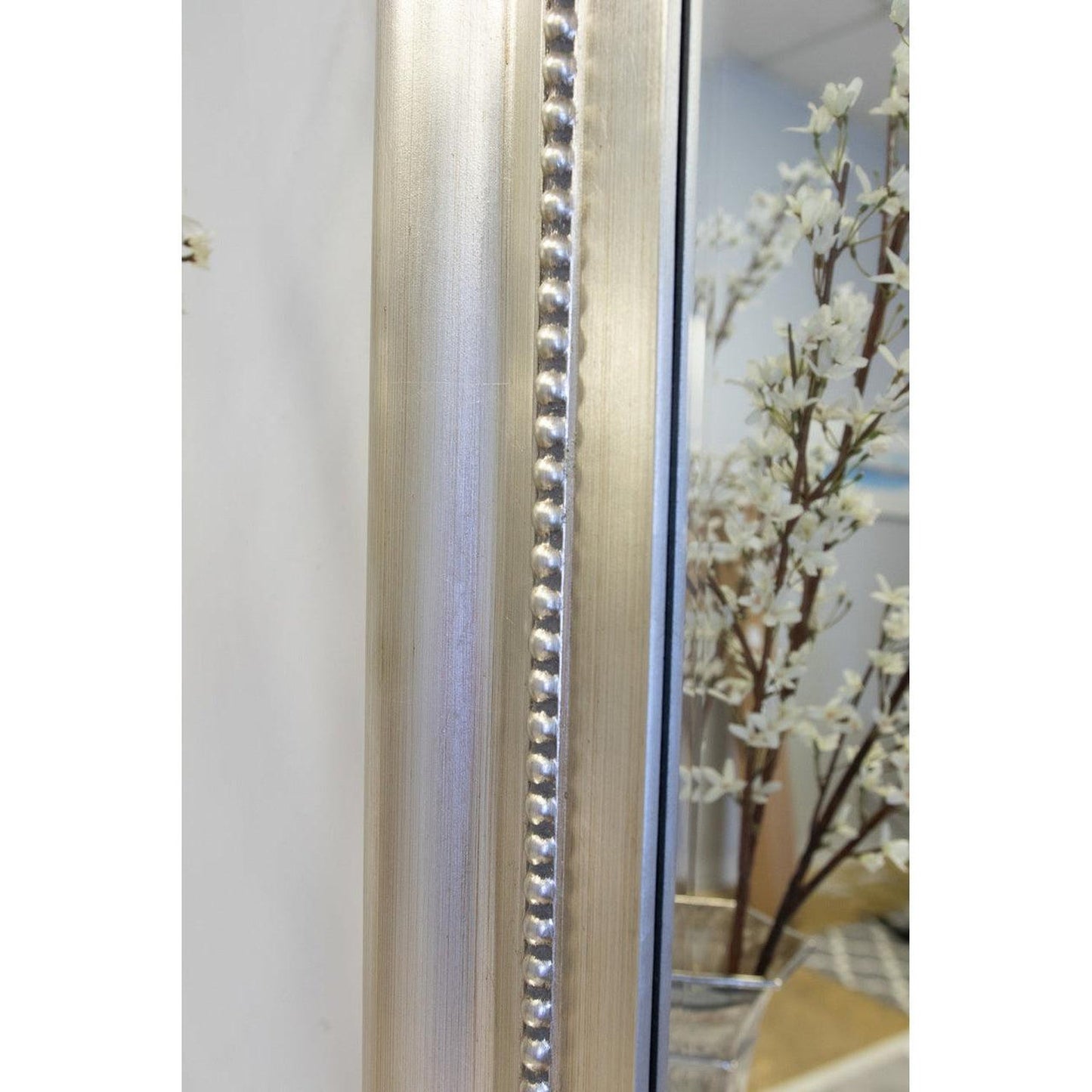 SBC Decor Giulietta 40" x 78" Wall-Mounted Wood Frame Leaner Dresser Mirror In Satin Silver Finish