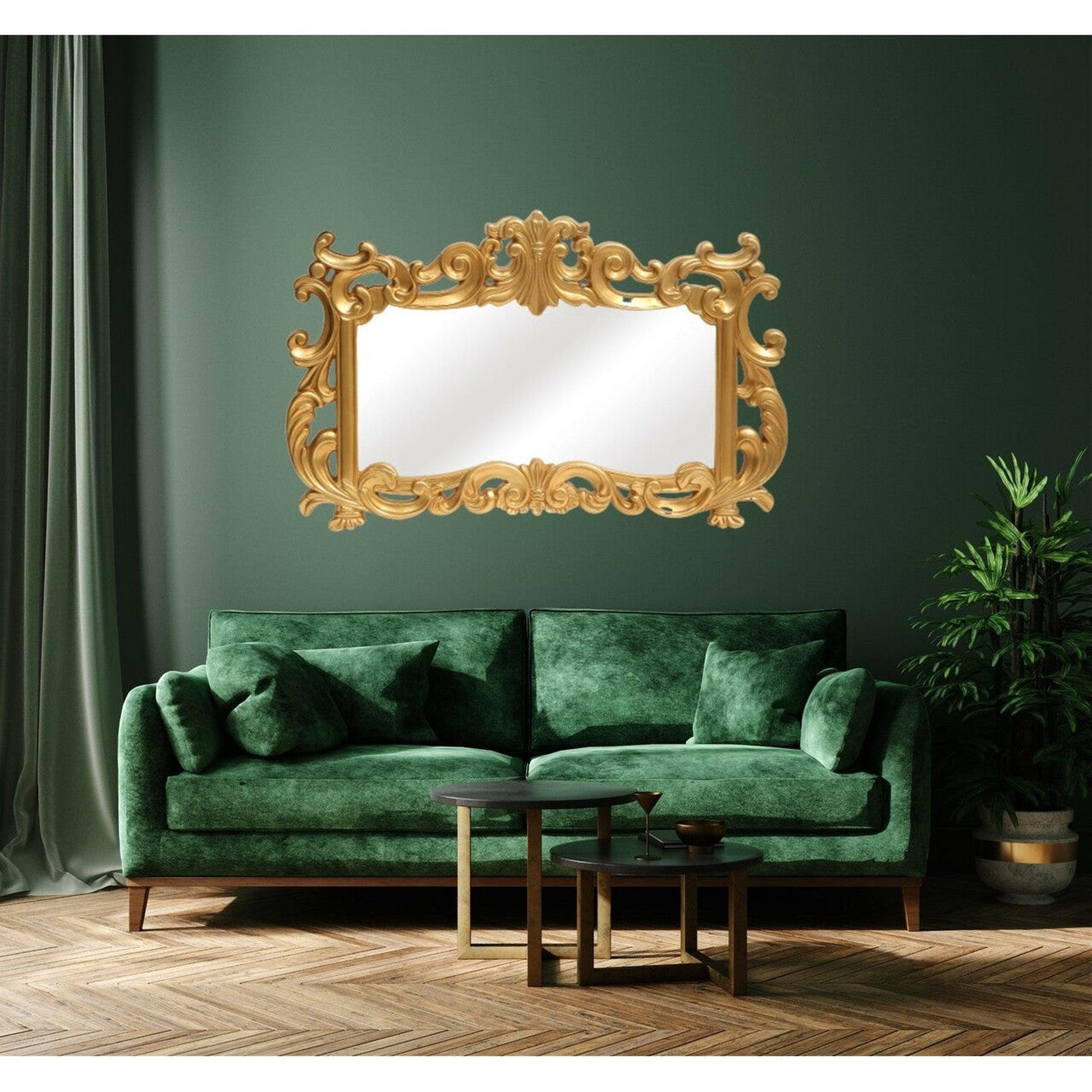 SBC Decor La Rue 46" x 28" Wall-Mounted Light Weight Resin Wall Mirror In Brushed Gold Finish