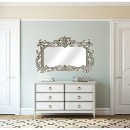 SBC Decor La Rue 46" x 28" Wall-Mounted Light Weight Resin Wall Mirror In Satin Silver Finish