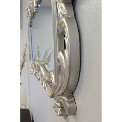 SBC Decor La Rue 46" x 28" Wall-Mounted Light Weight Resin Wall Mirror In Satin Silver Finish