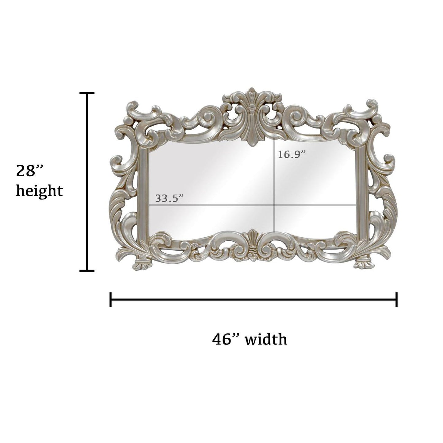 SBC Decor La Rue 46" x 28" Wall-Mounted Light Weight Resin Wall Mirror In Satin Silver Finish