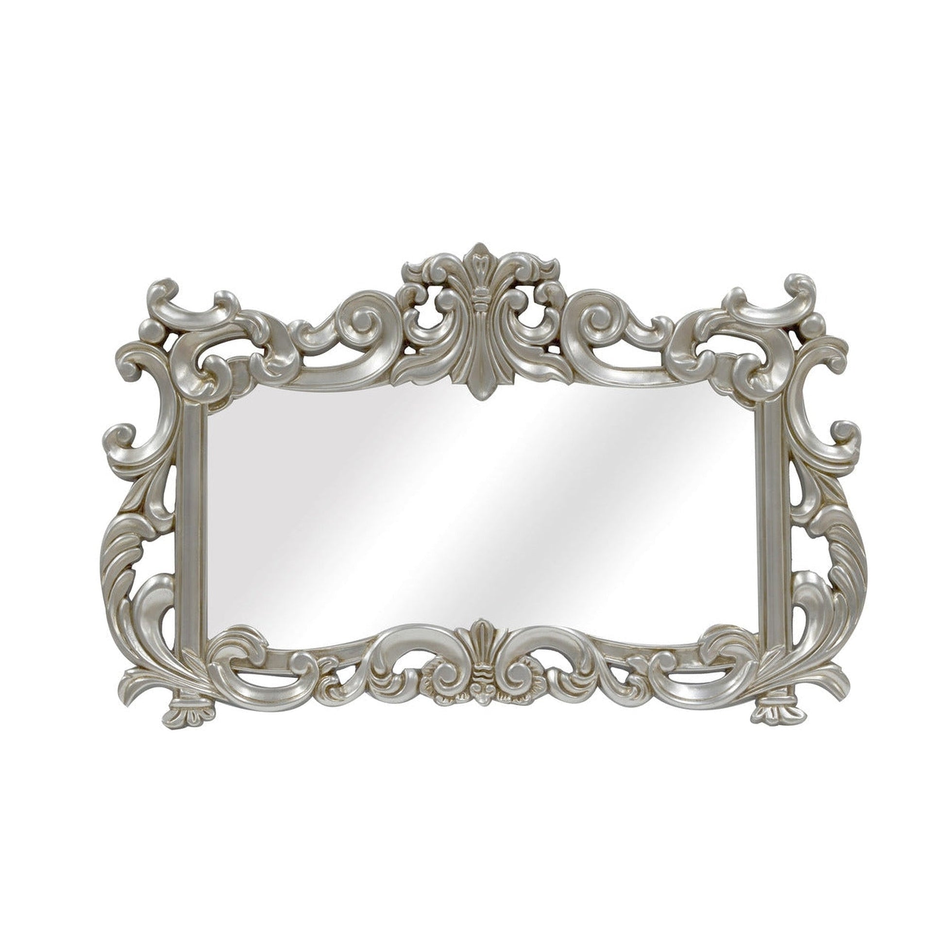 SBC Decor La Rue 46" x 28" Wall-Mounted Light Weight Resin Wall Mirror In Satin Silver Finish