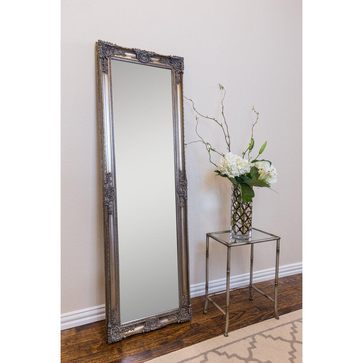 SBC Decor Mayfair Belle 19" x 60" Wall-Mounted Full Length Wood Frame Dresser Mirror In Antique Silver Finish