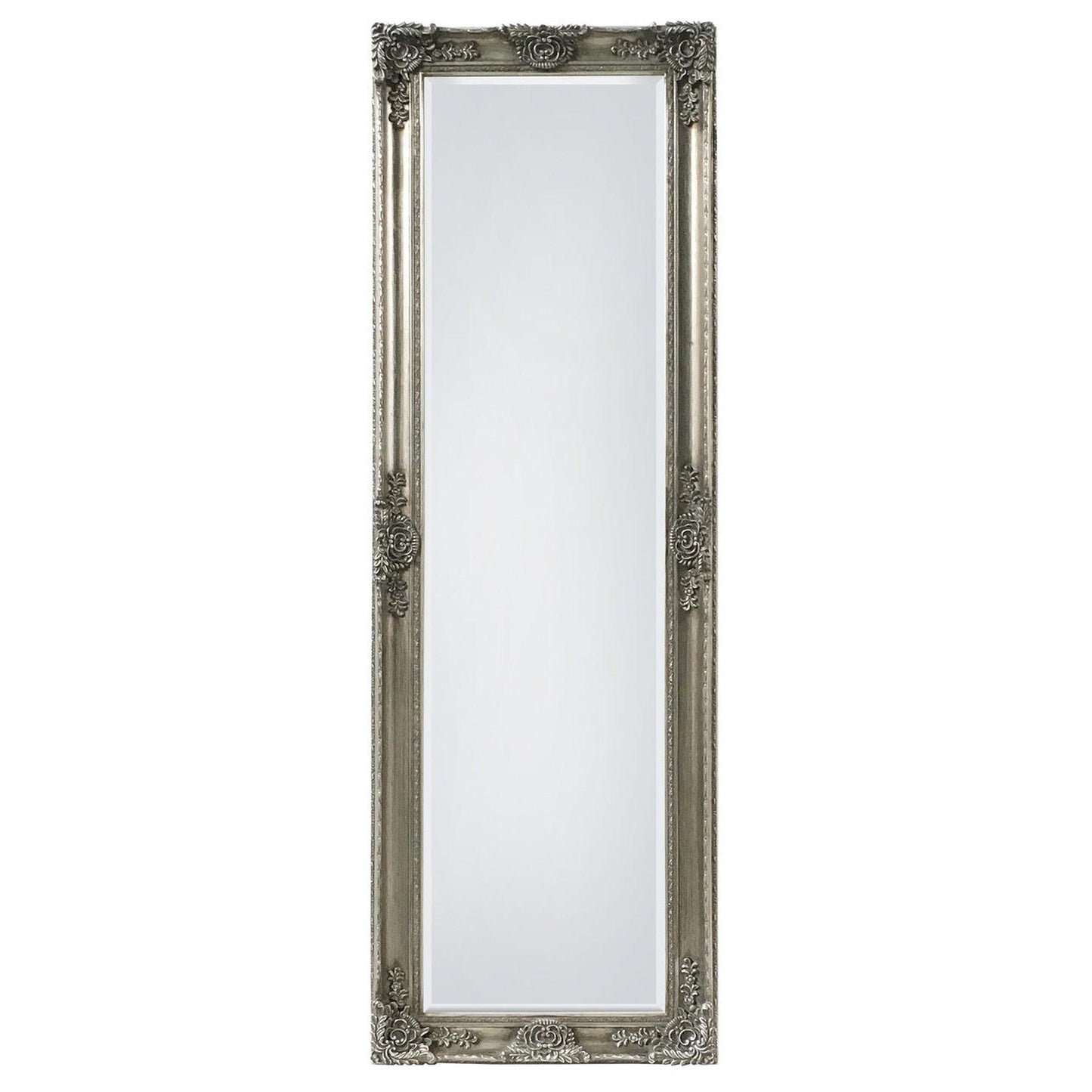 SBC Decor Mayfair Belle 19" x 60" Wall-Mounted Full Length Wood Frame Dresser Mirror In Antique Silver Finish