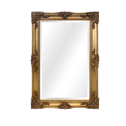 SBC Decor Mayfair Grande 46" x 70" Wall-Mounted Full Length Wood Frame Leaner Dresser Mirror In Antique Gold Finish
