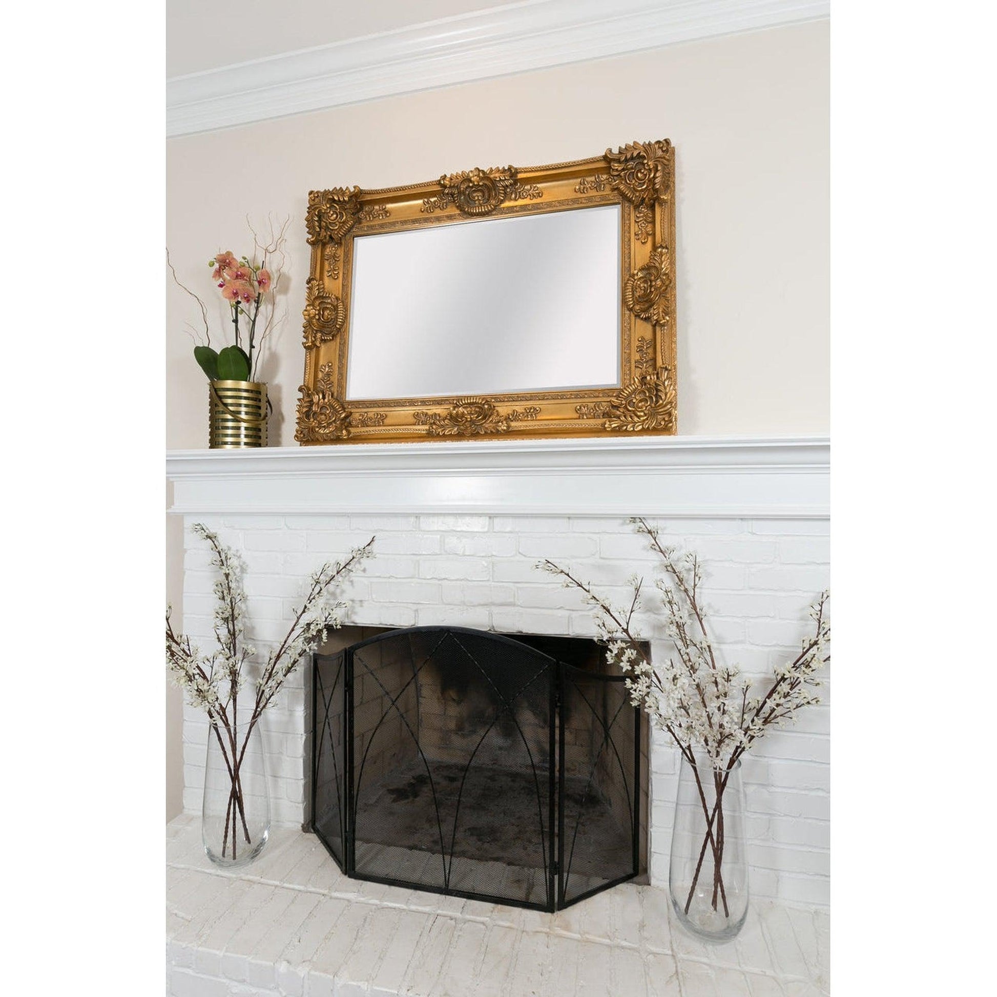 SBC Decor Mayfair Large 35" x 48" Wall-Mounted Full Length Wood Frame Dresser Large Wall Mirror In Antique Gold Finish