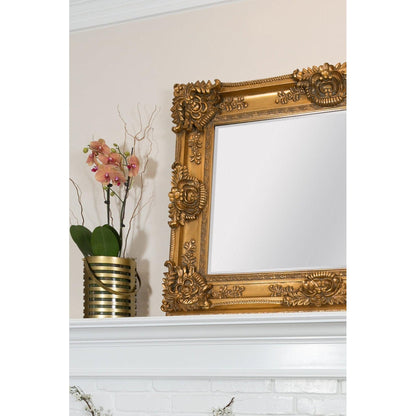 SBC Decor Mayfair Large 35" x 48" Wall-Mounted Full Length Wood Frame Dresser Large Wall Mirror In Antique Gold Finish