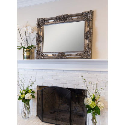 SBC Decor Mayfair Large 35" x 48" Wall-Mounted Full Length Wood Frame Dresser Wall Mirror In Antique Silver Finish