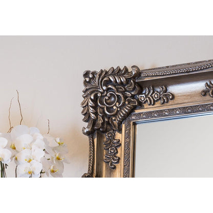 SBC Decor Mayfair Large 35" x 48" Wall-Mounted Full Length Wood Frame Dresser Wall Mirror In Antique Silver Finish
