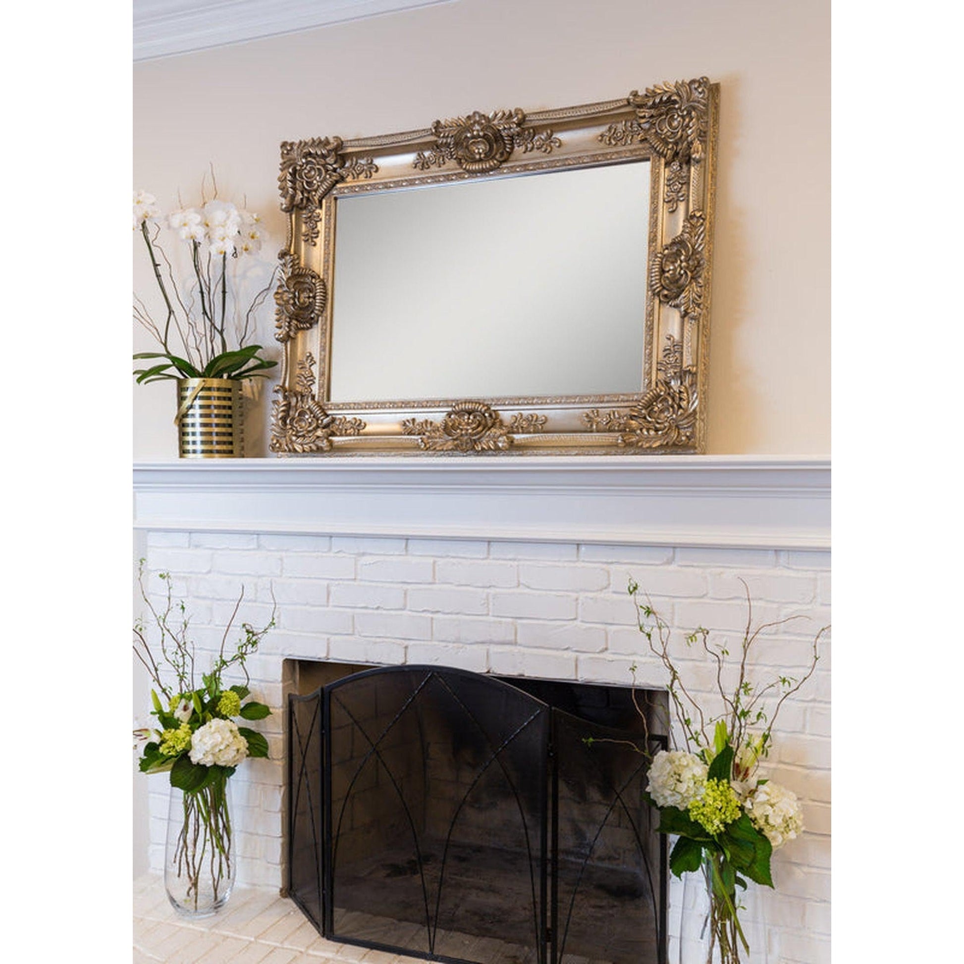 SBC Decor Mayfair Large 35" x 48" Wall-Mounted Full Length Wood Frame Dresser Wall Mirror In Champagne Gold Finish