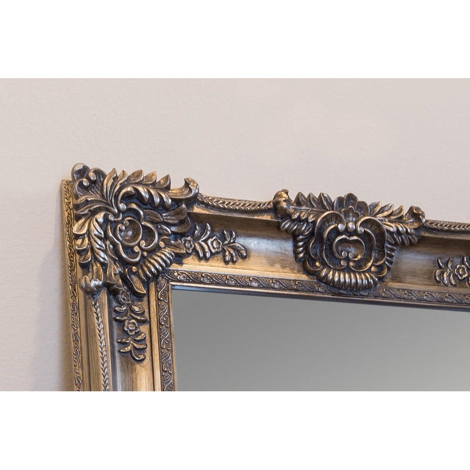 SBC Decor Mayfair Leaner 35" x 67" Wall-Mounted Wood Frame Dresser Mirror In Antique Silver Finish