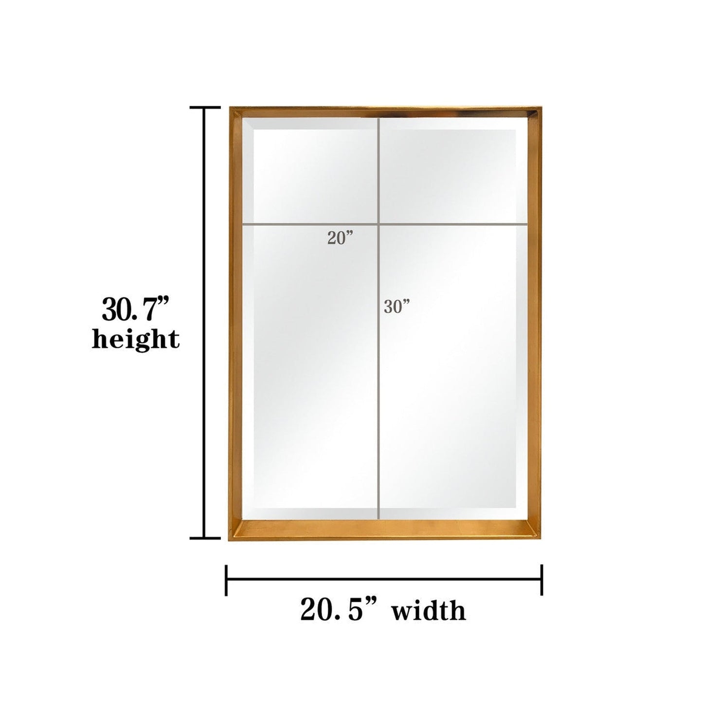 SBC Decor Mia Modern 20" x 37" Wall-Mounted Tray Frame Long Wall Mirror In Brushed Gold Finish