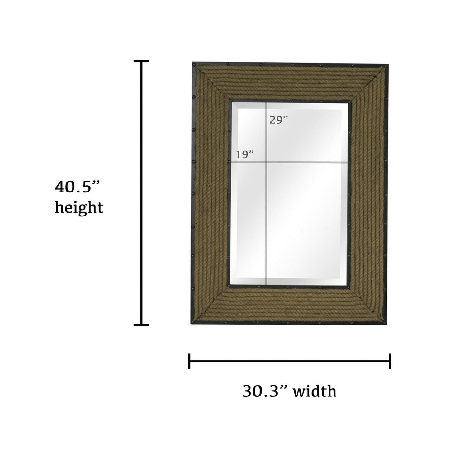 SBC Decor Newport Rope 30" x 40" Wall-Mounted Wood Frame Rectangle Wall Mirror In Matte Black Finish