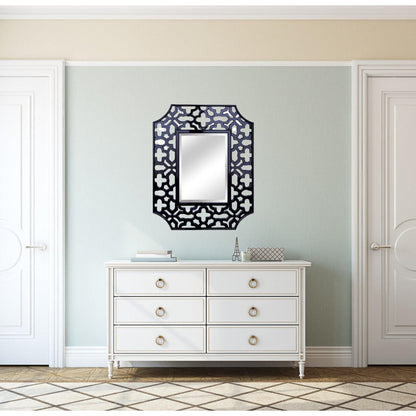 SBC Decor Olivia 33" x 43" Wall-Mounted Light Weight Resin Wall Mirror In Glossy Black Finish