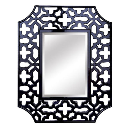 SBC Decor Olivia 33" x 43" Wall-Mounted Light Weight Resin Wall Mirror In Glossy Black Finish