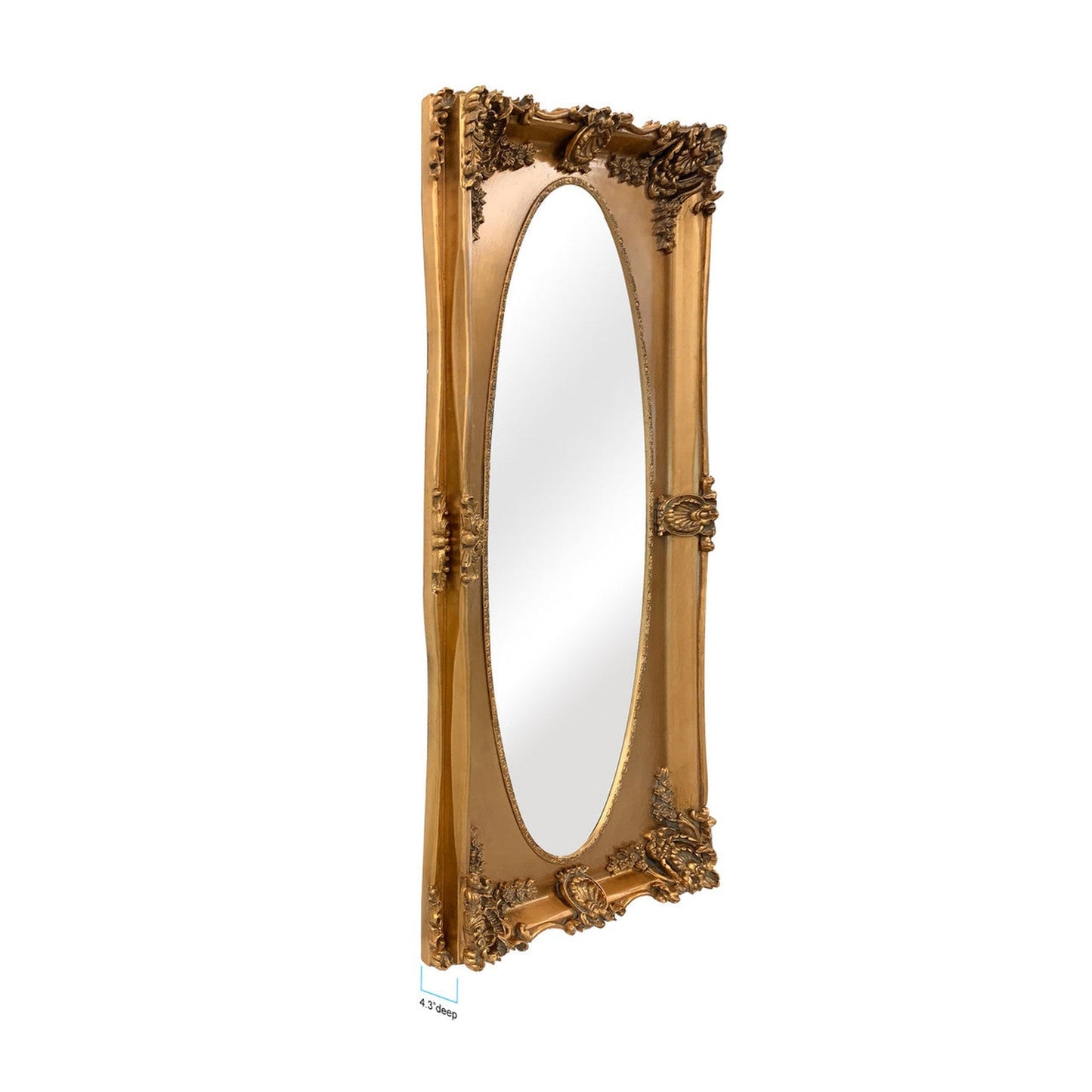 SBC Decor Park Avenue 36" x 79" Wall-Mounted Wood Frame Wall Mirror In Antique Gold Finish