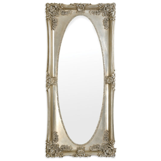 SBC Decor Park Avenue 36" x 79" Wall-Mounted Wood Frame Wall Mirror In Satin Silver Finish
