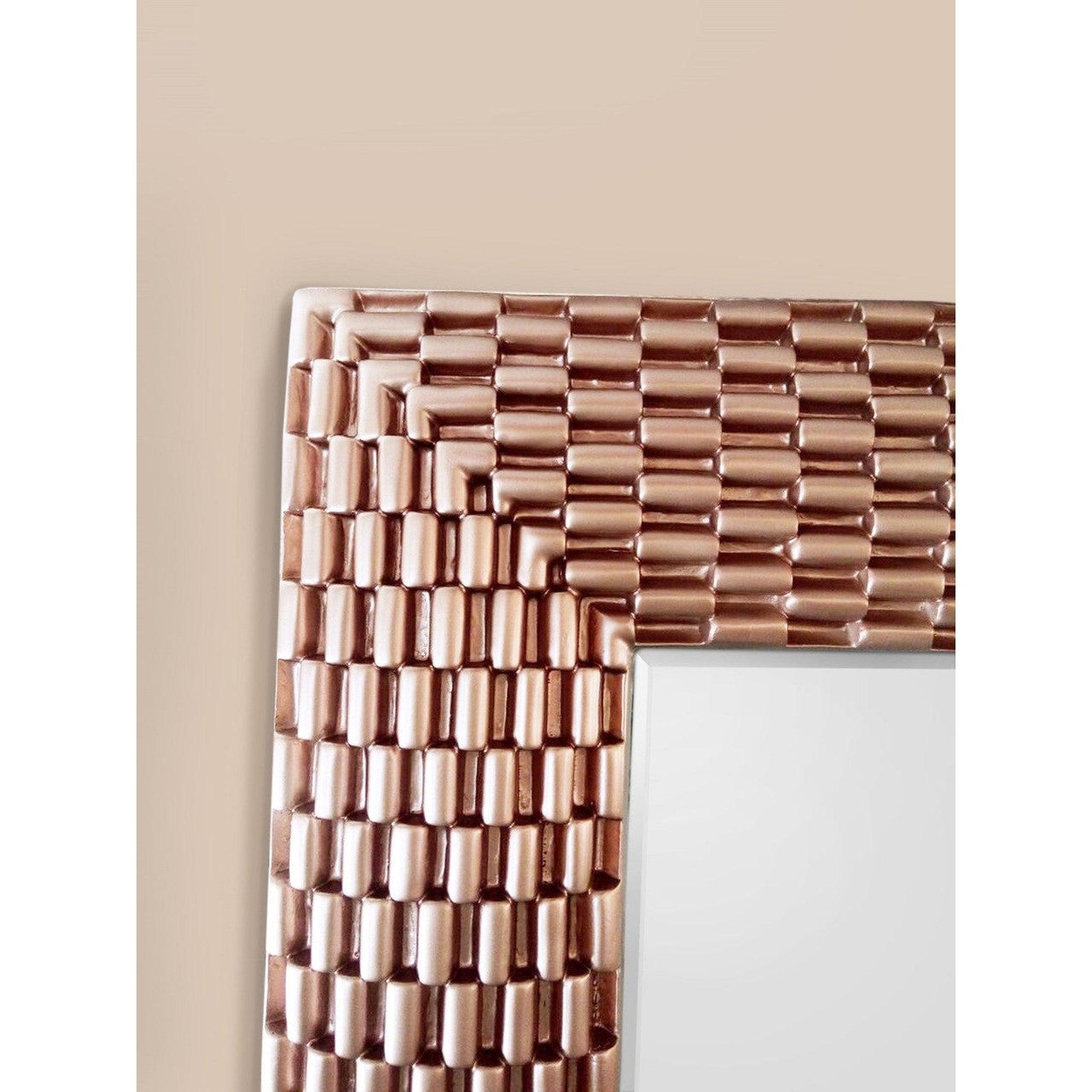 SBC Decor Rose 49" x 37" Wall-Mounted Basket Weave Texture Wood Frame Dresser Large Wall Mirror In Rose Gold Finish