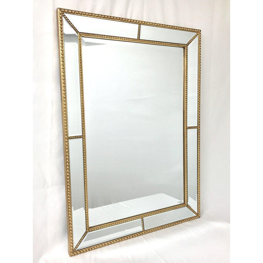 SBC Decor Roxeburghe 30" x 41" Wall-Mounted Wood Frame Large Wall Mirror In Brushed Gold Finish