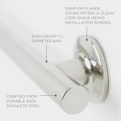 Seachrome Coronado 12" Polished Stainless Steel Wall Mount Bathroom Shower Grab Bar, 1.25" Diameter, ADA Compliant